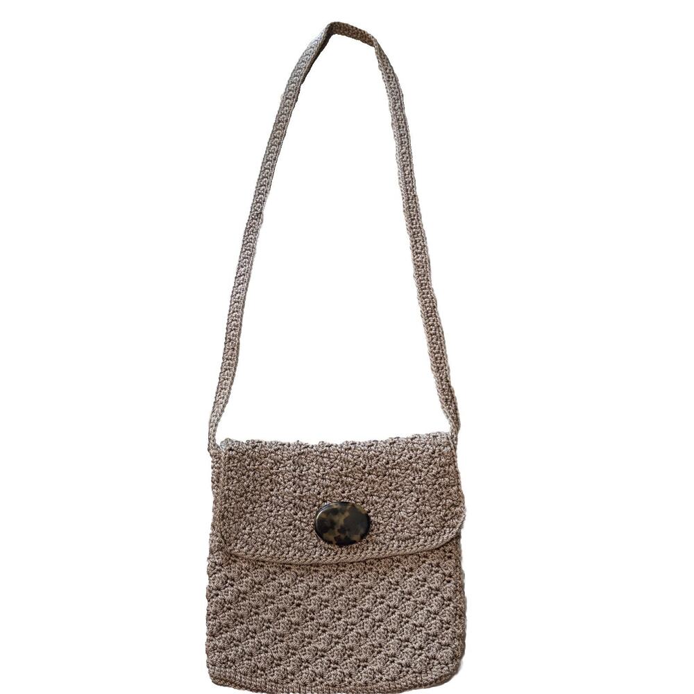 Christian Livingston Crochet Crossbody Bag Beige Brown Boho Cottagecor Purse